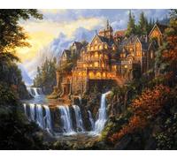 14CT Kit De Punto De Cruz Paisaje Arquitectónico De Montaña Y Bosque Kits De Punto De Cruz Preimpresos Para Adultos Principiantes,Conjunto De Bordado Arte De Pared Decoración Del Hogar 50x70cm