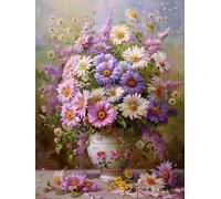 14CT Kit Punto De Cruz Con Hilos Y Tela Kit De Punto De Cruz Estampado Con Flores De Margaritas De Colores,Flores En Un Jarrón,Kits De Punto De Cruz Preimpresos Para Adultos Principiante 40x50cm