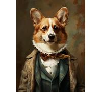 14CT Kit Punto De Cruz Con Hilos Y Tela Kit De Punto De Cruz Estampado Con Ropa De Corgi,Pintura Al Óleo De Animales,Bordado Diy Para Adultos,Kit De Costura Para Principiantes Con Patro 60x80cm