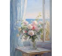 14CT Kit Punto De Cruz Con Hilos Y Tela Pintura Al Óleo De Flores Para Alféizar De Ventana，Kits Contados De Punto De Aguja，Kit De Bordado，Artes Y Manualidades Para Decoración Del Hogar 60x80CM