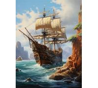 14CT Kits De Punto De Cruz Impresos Con Vista Al Mar,Kits De Punto De Cruz De Velero Marino Para Principiantes O Adultos,Kit De Punto De Cruz De Fácil Conteo Diy 30x40cm