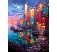 14CT Punto Cruz Kit Pueblo Pesquero Del Puerto De Dibujos Animados Kits De Punto De Cruz Para Principiantes O Adultos,Diy Fácil Contado Costura Conjunto De Bordado Decoración Del Hogar 60x80cm