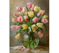 14CT Punto De Cruz Kit Completo Tulipanes En Jarrón Juego De Punto De Cruz Flores De Fantasía Kits De Punto De Cruz Kits De Inicio De Bordado Para Principiantes Decoración Del Hogar De Bri 40x50cm