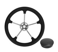 14in Boat Steering Wheel 304 Stainless Steel Polished Foam Grip 5 Spoke 25 Deg Design for 3/4 Inch Tapered Shafts Yachts Speedboats