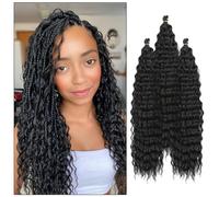 14inch 3 Paquetes de Pelo de Crochet Ondulado Profundo 35,5 cm - Suave Océano para Trenzas Boho, Goddess Box - Pelo Sintético Suave