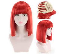 14inch Straight Black White Pink Red Blue Short Bob Wigs For Women Synthetic Hair Anime Cosplay Party Wig With Bangs 8 Colors OneSize Red