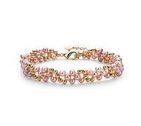 14K Filled Multi Layered 4 5mm Natural Freshwater Oval Pearl Twisted Fashion Women Bangle Jewelry Purple Oval Pearl