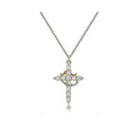 14K Gold Plated Crown Cross Necklace Diamond Accent