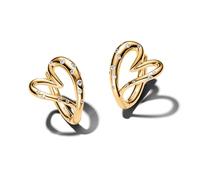 Pandora Pendientes de Aro Corazón Forma Orgánica Con Gemas Engastadas con Circonitas Cúbicas