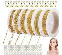 14m 6 Rollos Cadena de Eslabones para Hacer Joyas, Cadena Anillos de Salto, por Metros Collares con Cierres de Langosta, Cadena Mujer Manualidades Ketten Selber Machen (Gold)