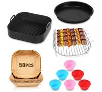 14PCS Accesorios Freidora de Aire para COSORI Cecotec Ninja Philips 5.5L/6,2L/7LFreidora sin Aceite, Molde Silicona Freidora de Aire y Bandeja Papel para Airfryer Accesorios