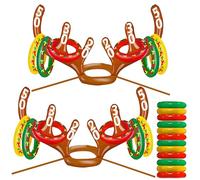 14pcs Christmas Ring Toss Game Inflatable Reindeer Antler Hat Rings Toss Toys,Christmas Toss Games Props Christmas Game for Kids,Adult Family Xmas Indoor Outdoor Party,Christmas Stocking Filler Games