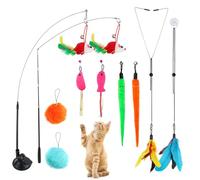 14pcs Juguetes Interactivos para Gatos,con Ventosa,2 Varitas Divertidas Retráctiles 10pcs Pluma con Campana,2pcs Accesorios Que se Pueden Colgar en la Puerta,Gato Jugar Solo Juguetes Interior Gatitos