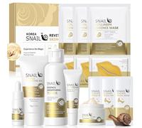 14PCS Skincare Coreano Kit, Snail Mucin Skincare Set, Set Cuidado Facial Mujer, con Limpiador Facial, Tonico, Serum Facial, Contorno Ojos, Crema Cara, Face Mask, Mascarilla Labios, Mascarilla Noche