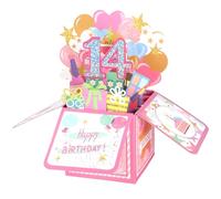 14th Happy Birthday Tarjeta Pop-up, Pop-up 3D Brillante con Sobre Tarjeta Felicitación Decoración Divertida Cumpleaños con Bendiciones Mamá y Papá para Niña