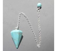 14X22MM Small Size Amethysts Lapis Opal Clear Crystal Stone Cone Chain Dowsing Chakra Hexagon Pendulum With Chain 1PC-Green Turquoise