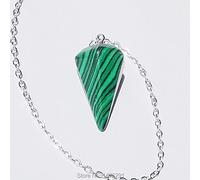 14X22MM Small Size Amethysts Lapis Opal Clear Crystal Stone Cone Chain Dowsing Chakra Hexagon Pendulum With Chain 1PC-Malachite