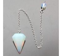 14X22MM Small Size Amethysts Lapis Opal Clear Crystal Stone Cone Chain Dowsing Chakra Hexagon Pendulum With Chain 1PC-Opal