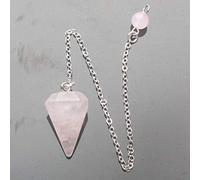 14X22MM Small Size Amethysts Lapis Opal Clear Crystal Stone Cone Chain Dowsing Chakra Hexagon Pendulum With Chain 1PC-Rose Quartz