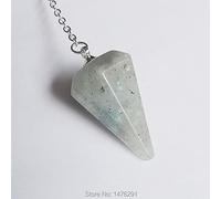 14X22MM Small Size Amethysts Lapis Opal Clear Crystal Stone Cone Chain Dowsing Chakra Hexagon Pendulum With Chain 1PC-Labradorite