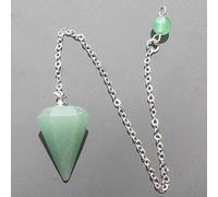 14X22MM Small Size Amethysts Lapis Opal Clear Crystal Stone Cone Chain Dowsing Chakra Hexagon Pendulum With Chain 1PC-Aventurine Quartz