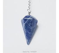 14X22MM Small Size Amethysts Lapis Opal Clear Crystal Stone Cone Chain Dowsing Chakra Hexagon Pendulum With Chain 1PC-Sodalite