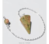 14X22MM Small Size Amethysts Lapis Opal Clear Crystal Stone Cone Chain Dowsing Chakra Hexagon Pendulum With Chain 1PC-Unakite