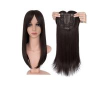 15,2 x 15,2 cm grandes extensiones de cabello con flequillo para mujer, postizos sintéticos, pelucas, extensiones de cabello recto con clip agrega volumen al cabello (marrón, 18 pulgadas)