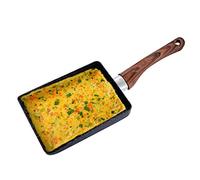 Oumefar 15.5x18.5x35cm Sartén Tamagoyaki Sartén cuadrada para tortillas Sartén antiadherente con mango de madera Sartén para panqueques Práctica herramienta de cocina para cocinar