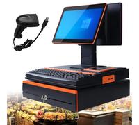 15,6 pulgadas Terminal TPV con escáner portátil, impresora integrada de 58 mm, Pantalla Cajas Registradoras Comercio, punto de venta para fábricas, para empresas y negocios, con Windows 10 B-8+256GB