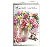 15-6353 - Tarjeta de cumpleaños feliz para niña y mujer, ramo de flores de primavera, tulipanes rosados, narcisos, narcisos, con sobres blancos, formato 12 x 19,5 cm, espacio en blanco reservado para