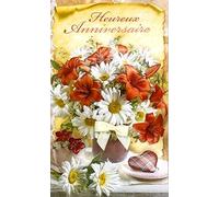 15-6395 - Tarjeta de cumpleaños, diseño de flores de Margaritas, color naranja y cobre en relieve, para mujer, niña romántica, con lazo de lazo de color marfil - con sobres de tamaño 12 x 19,5 cm