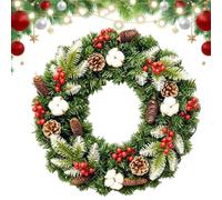 15.75 Inch Artificial Christmas Wreath - 40x40cm | Berry | Realistic PE Pine Needle Front Door Hanging Ring Accent With Red Berries For Farmhouse Wall, Window & Mantel Decor