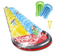 15.8ft/480cm Doble Tobogán de Agua con 2 Tablas Inflables,Tobogán Acuático para Césped con Rociador,Juguete de Verano para niños y Adultos,Tobogán Hinchable con Rociador para Fiestas de Verano,Jardín