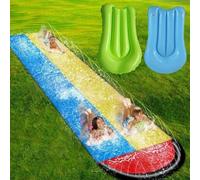 15.8ft/480cm Tobogán Acuático con 2 Tablas, Doble Tobogán de Agua para Césped con Rociador para Niños y Adultos, Water Slip Juguetes de Verano para Jardín, Diversión al Aire Libre