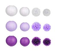 15 bolas de papel chinas redondas 8-10 pulgadas con flores seda for decoración fiestas cumpleaños y bodas Para DecoracióN En Fiestas O Bodas(Dark Purple)