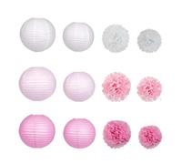 15 bolas de papel chinas redondas 8-10 pulgadas con flores seda for decoración fiestas cumpleaños y bodas Para DecoracióN En Fiestas O Bodas(White Pink)