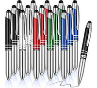 15 bolígrafos LED con punta de lápiz, bolígrafo capacitivo multifunción con linterna LED, 1,0 mm de tinta negra de metal para pantallas táctiles, bolígrafo 3 en 1 (colores delicados)