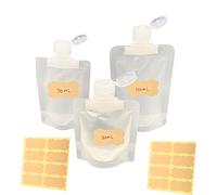 15 bolsas de embalaje portátiles de maquillaje fluido con etiquetas, tamaño de viaje, rellenable, bolsa de plástico con boquilla para loción cosmética, champú, crema facial, jabón de manos (30 ml/50