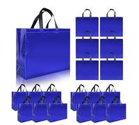 15 bolsas de regalo azules brillantes de 12.6 x 4.7 x 11 pulgadas, bolsas de fiesta reutilizables no tejidas con asas y base resistente para cumpleaños, boda, Pascua, regalos de vacaciones