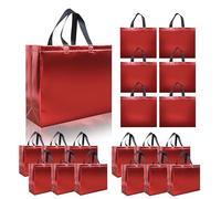15 bolsas de regalo rojas brillantes de 12.6 x 4.7 x 11 pulgadas, bolsas de fiesta reutilizables no tejidas con asas y base resistente para cumpleaños, boda, graduación, regalos de vacaciones