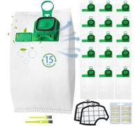 15 bolsas para aspiradora Folletto VK140 VK150 FP140 con 2 filtros de motor, 2 cepillos limpios, 1 ambientador, kit de accesorios para Vorwerk Kobold Aspiradora