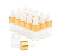 15 botellas de aceite esencial de vidrio, pequeñas botellas transparentes para dejar caer perfume, frascos de muestras de cosméticos rellenables, frascos con tapa dorada y látex blanco, Clear, 2ml