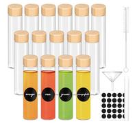 15 botellas de cristal Shot para rellenar, 2oz/60 ml, pequeñas botellas de vidrio para rellenar con tapa, botellas de chupito, mini frascos con embudo, etiquetas, bolígrafo, para jengibre, aceites