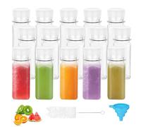 15 botellas pequeñas para rellenar, 60 ml, para batidos, jengibre, botellas de zumo, botellas de plástico para rellenar, mini botellas vacías con tapas a prueba de fugas, embudo