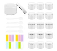 15 botes pequeños vacíos de crema, 50 g, frascos de crema con tapón de rosca para rellenar, botes de cosméticos para cosméticos, loción de viaje, crema cosmética, con 4 espátulas, 1 etiquetas