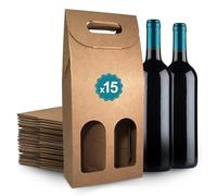 15 Cajas de Cartón para 2 Botellas de Vino 18x9x40 cm - Estuches de Regalo Kraft para Vino, Cava y Licores | Navidad, Pascua y Cumpleaños | Espirito Rebelde