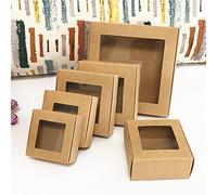 15 cajas de papel de embalaje Kraft para manualidades, caja de embalaje de regalo para caramelos/pasteles/galletas, suministros de fiesta de boda, marrón-PVC, 15 x 15 x 3,5 cm