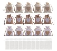 15 corazones shaped gunny bags, bundle bags, yute canvas bags, with 10 mallas, used for jewelry boxes, weddings, candy, party birthday gifts, Halloween, Christmas (white, off white, off gray)