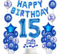 15º cumpleaños decoración azul joven 15th cumpleaños Party Set decoración cumpleaños fiesta decoración cumpleaños cumpleaños cumpleaños decoración joven 15 años 15 cumpleaños